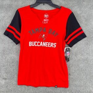 '47 Tampa Bay Buccaneers Womens Red V-Neck T-Shirt Rhinestone NFL Large NWT